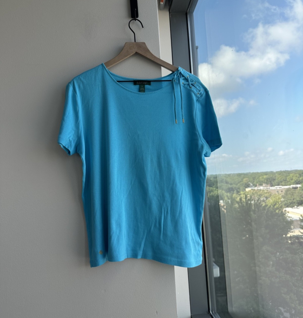 Lauren Ralph Lauren 100% Cotton Blue Short Sleeve Top Women’s XL